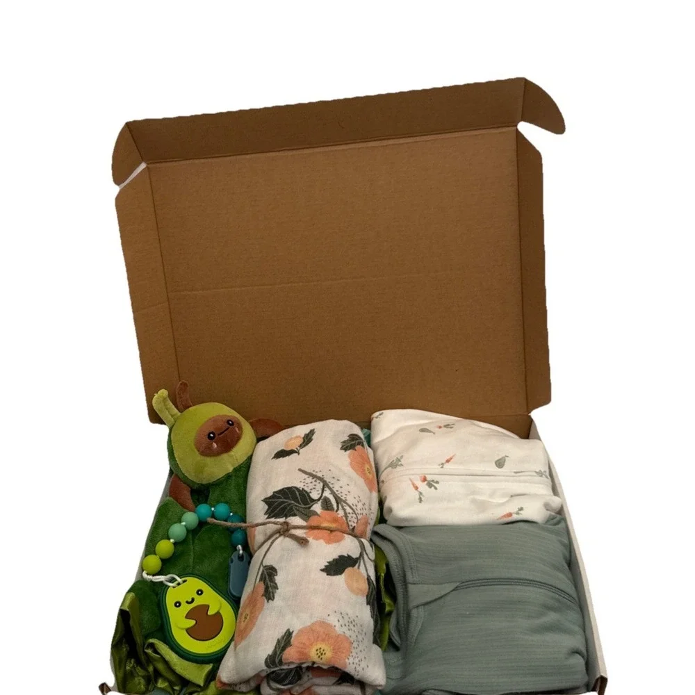 Avocado Girl Baby Shower, Avocado Pajama's, Bodysuit, Teether, Lovey & Blanket